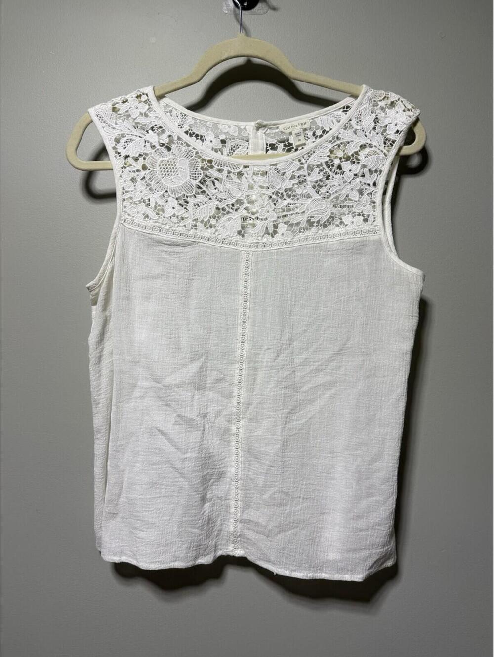 Garnet Hill Organic Cotton Lace Tank Top White Blouse 8 Boho Cottagecore